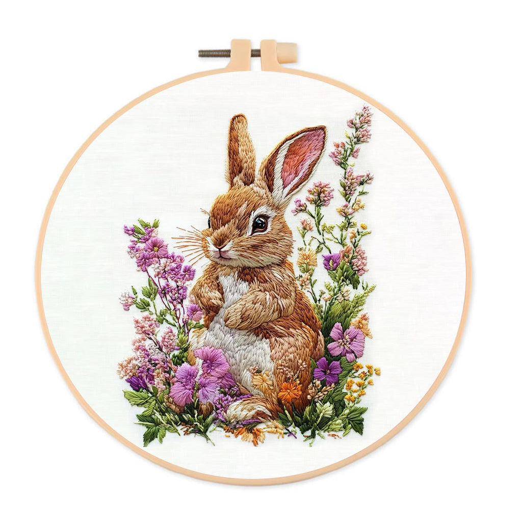Rubbyoo Embroidery Kit - Bunny In Blooming Garden | Handcrafted Nature Art | Ideal For Animal Lovers - 20*20cm - image 0