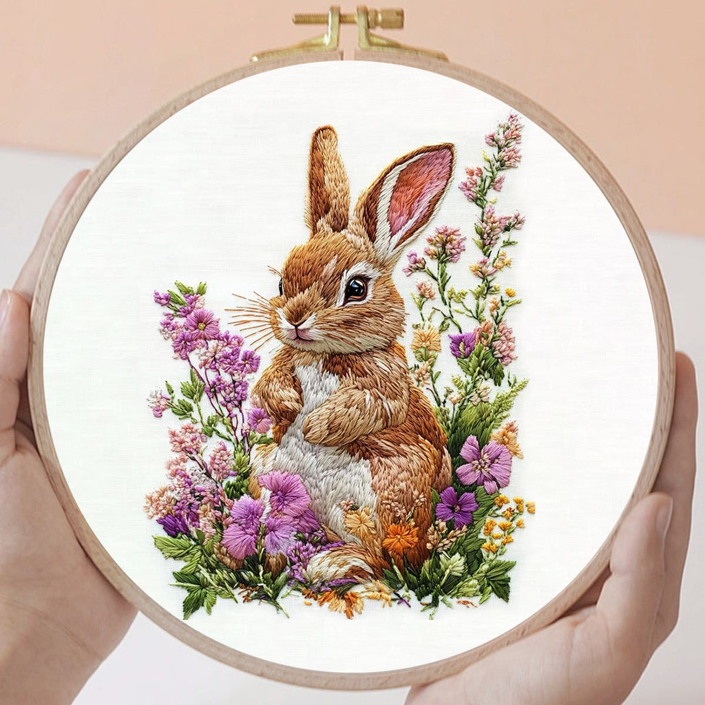 Rubbyoo Embroidery Kit - Bunny In Blooming Garden | Handcrafted Nature Art | Ideal For Animal Lovers - image 4