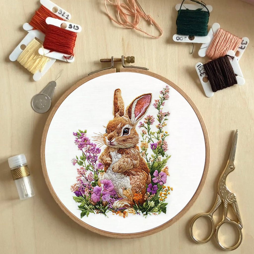 Rubbyoo Embroidery Kit - Bunny In Blooming Garden | Handcrafted Nature Art | Ideal For Animal Lovers - image 2