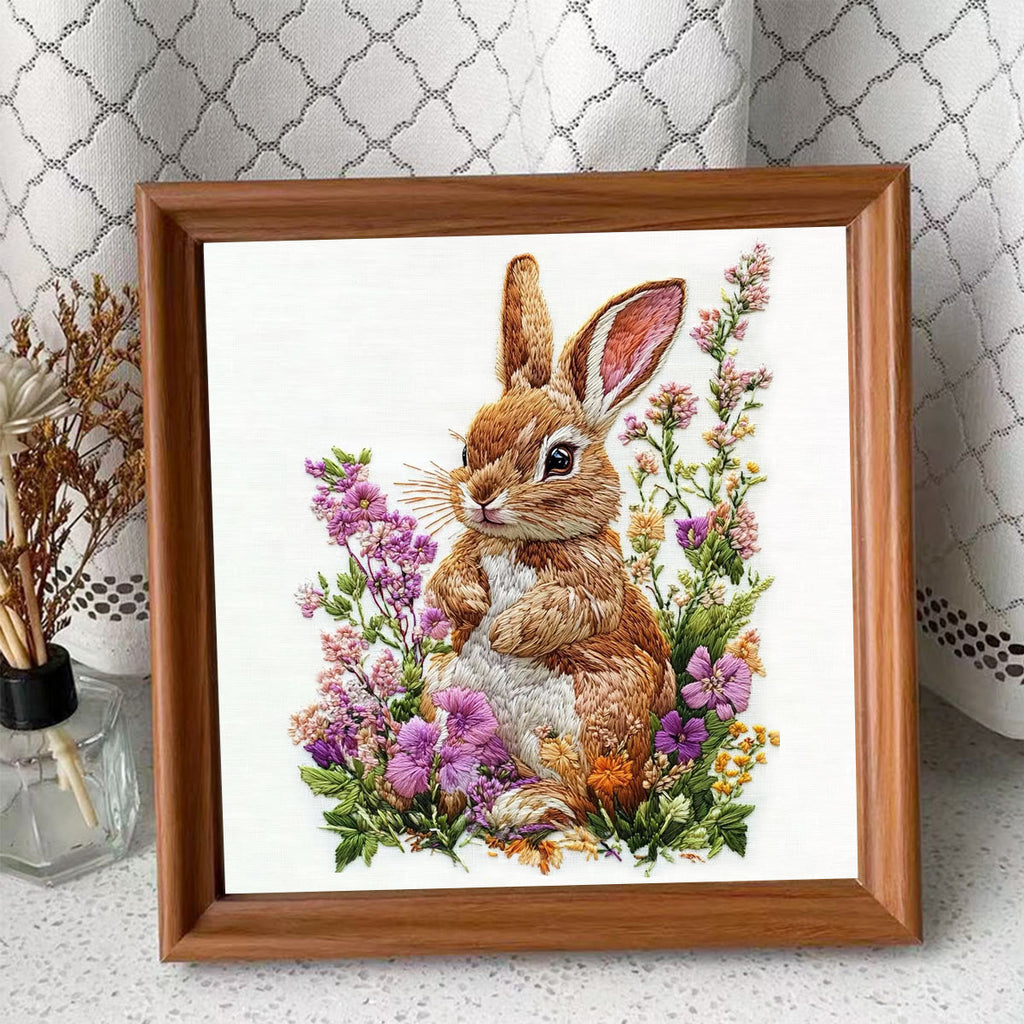 Rubbyoo Embroidery Kit - Bunny In Blooming Garden | Handcrafted Nature Art | Ideal For Animal Lovers - Embroidery Kit Plus An Extra Frame - image 3