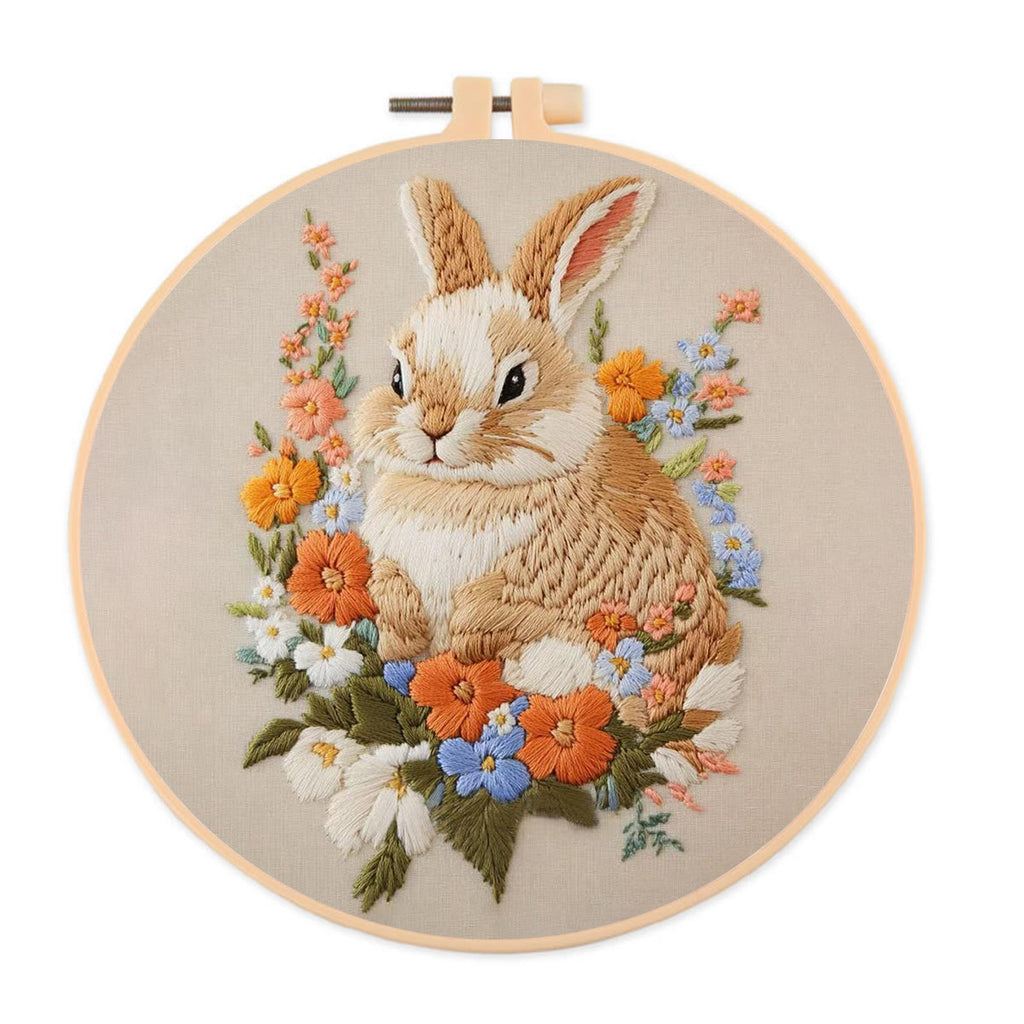 Rubbyoo Embroidery Kit - Bunny Among Blooms | Handcrafted Floral Art | A Delightful Diy Project - 20*20cm - image 0