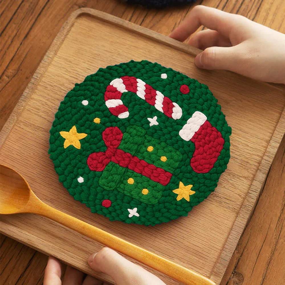 Christmas Festive Trinkets Punch Needle Kit – Newbie-friendly Handcraft | Joyful Holiday Home Decor - 5 inch Coaster Kit - image 3