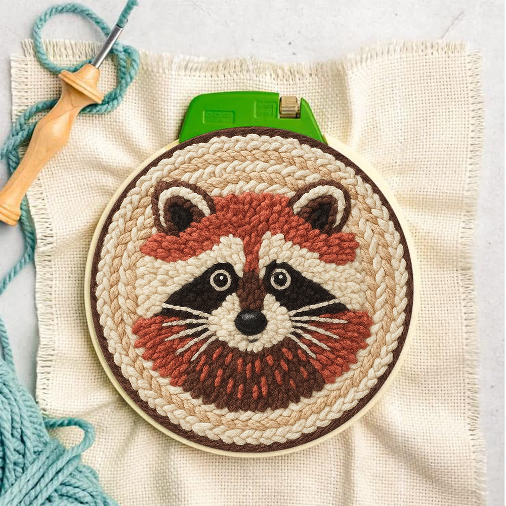 Cheerful Raccoon Face Punch Needle Kit – Whimsical Handcraft Project | Delightful Tabletop Trinket - image 2