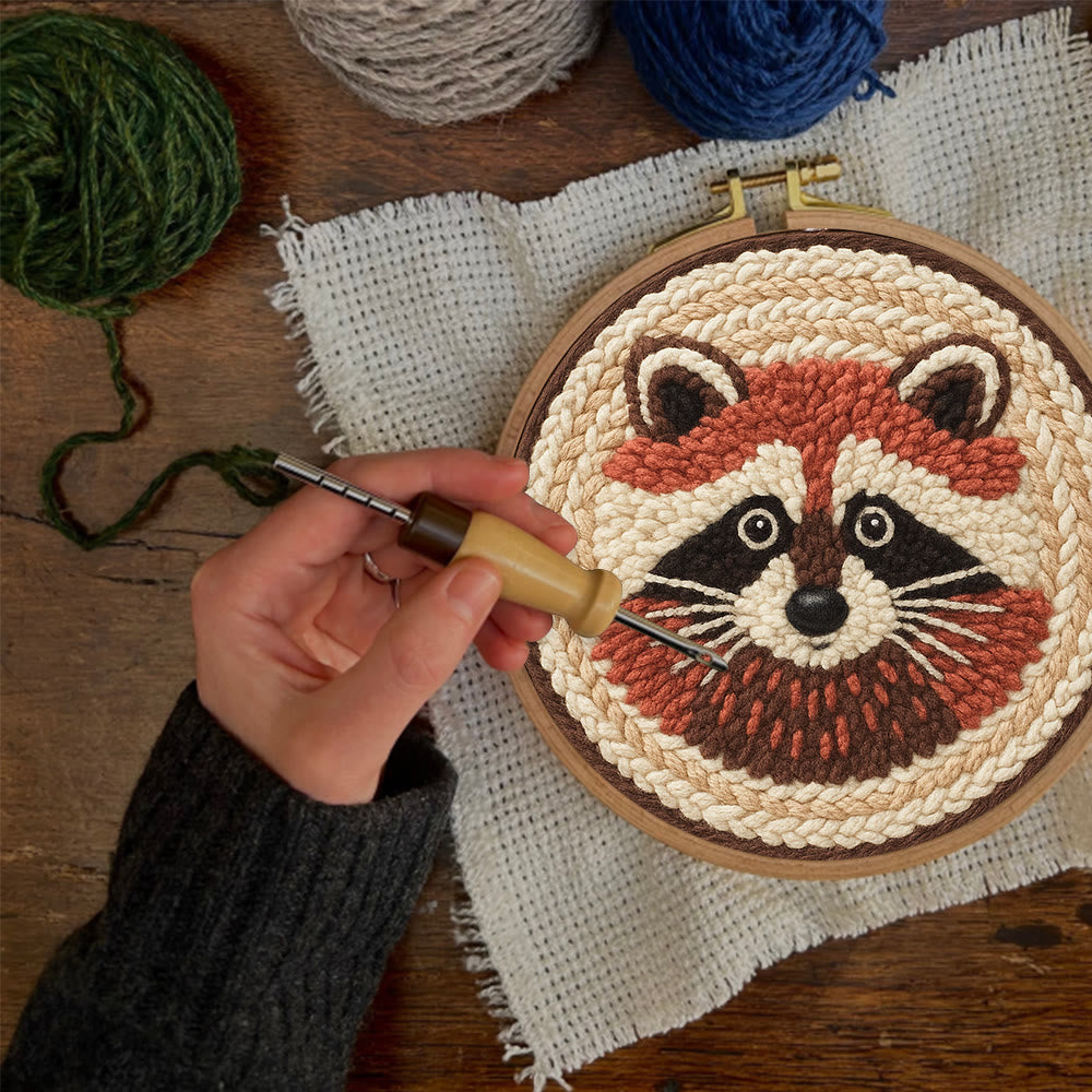 Cheerful Raccoon Face Punch Needle Kit – Whimsical Handcraft Project | Delightful Tabletop Trinket - image 8