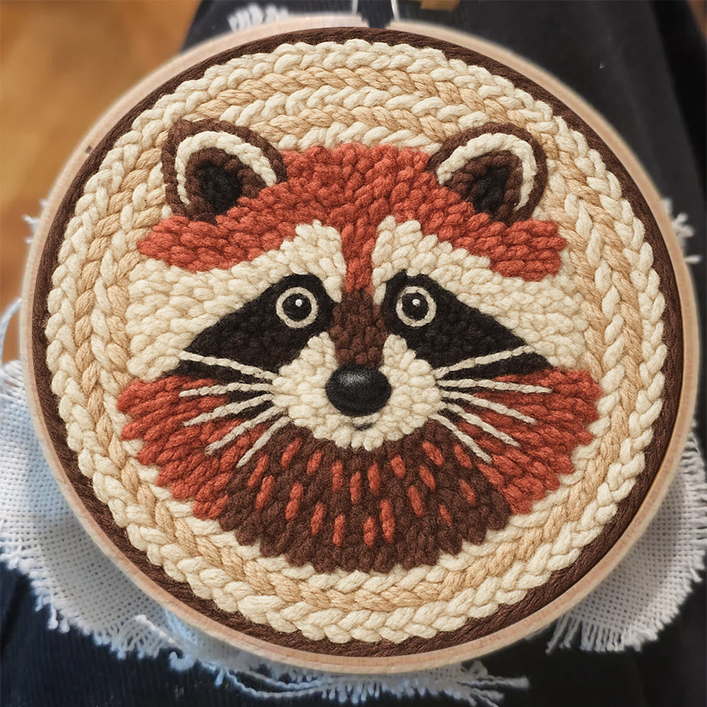 Cheerful Raccoon Face Punch Needle Kit – Whimsical Handcraft Project | Delightful Tabletop Trinket - image 5