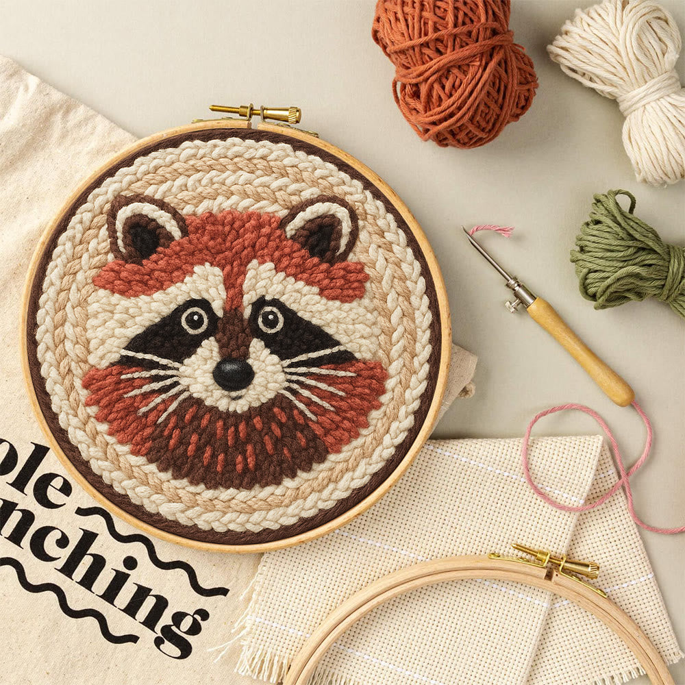 Cheerful Raccoon Face Punch Needle Kit – Whimsical Handcraft Project | Delightful Tabletop Trinket - image 9