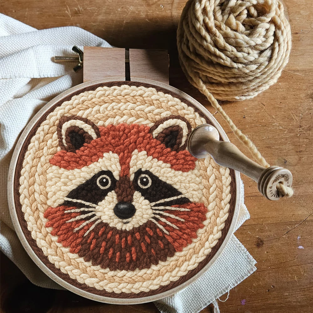 Cheerful Raccoon Face Punch Needle Kit – Whimsical Handcraft Project | Delightful Tabletop Trinket - image 6