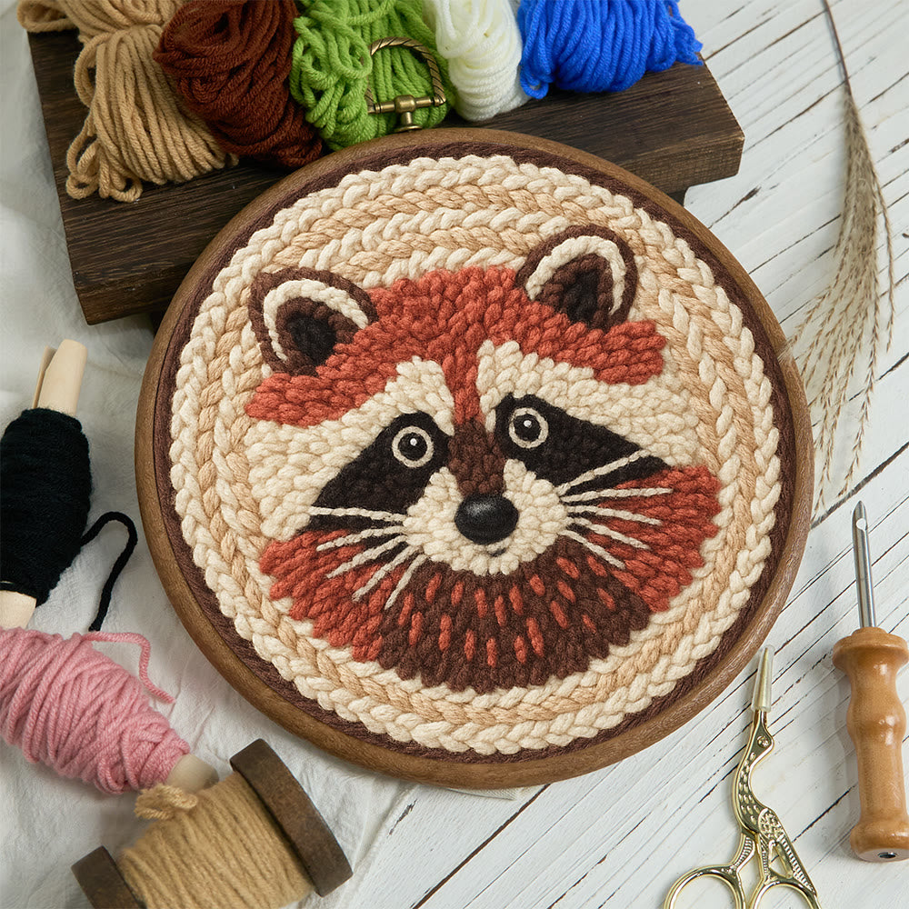 Cheerful Raccoon Face Punch Needle Kit – Whimsical Handcraft Project | Delightful Tabletop Trinket - image 10