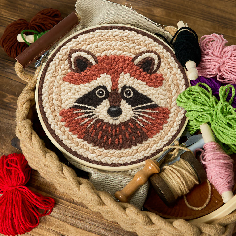 Cheerful Raccoon Face Punch Needle Kit – Whimsical Handcraft Project | Delightful Tabletop Trinket - image 11