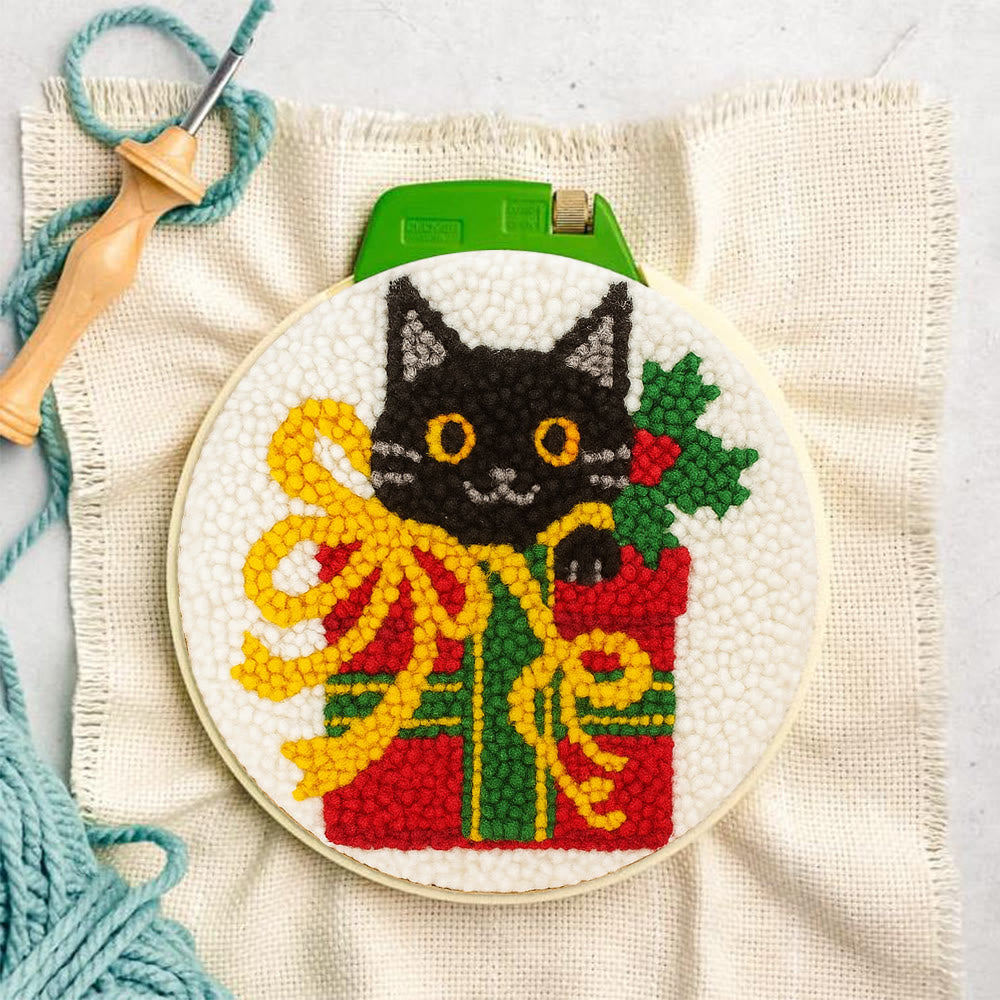 Christmas Black Cat Gift Punch Needle Kit – Festive DIY Handiwork | Sweet Holiday Ornament - image 2