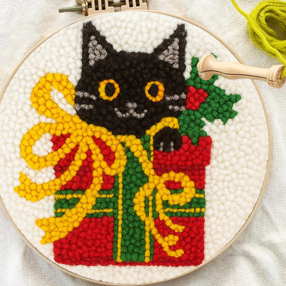 Christmas Black Cat Gift Punch Needle Kit – Festive DIY Handiwork | Sweet Holiday Ornament - image 6