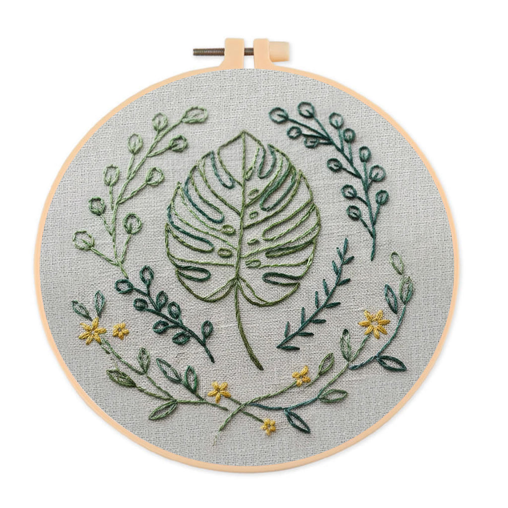 Rubbyoo Embroidery Kit - Plant Leaves | Diy Handmade Craft For Beginner | Nice Desk Decor - 20*20cm - image 0