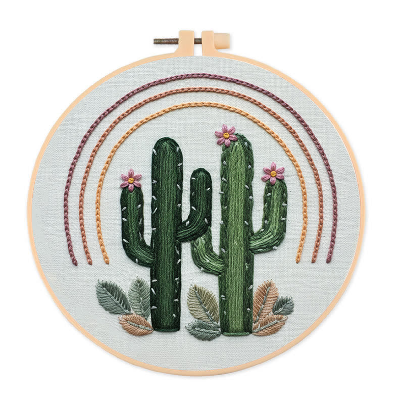 Rubbyoo Embroidery Kit - Green Cactus  | Easy Needle Artwork | Unique Hoop Craft - 20*20cm - image 0
