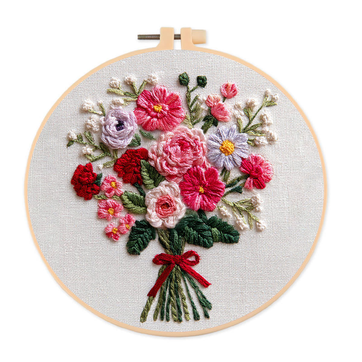 Rubbyoo Embroidery Kit - Colorful Floral Bouquet with Red Ribbon | Gif ...