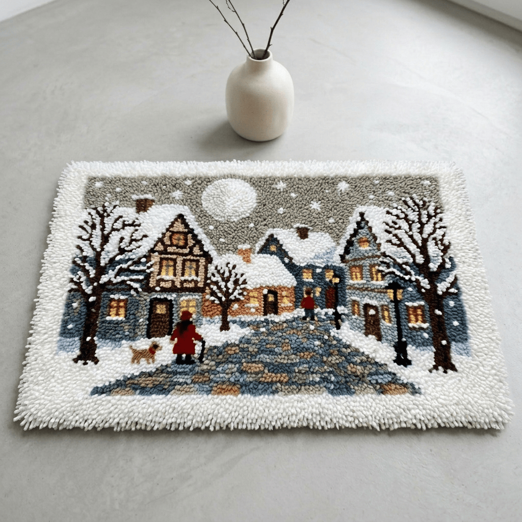 Rubbyoo Latch Hook Rug Kit - Snowy Christmas Village | Moonlit Winter ...