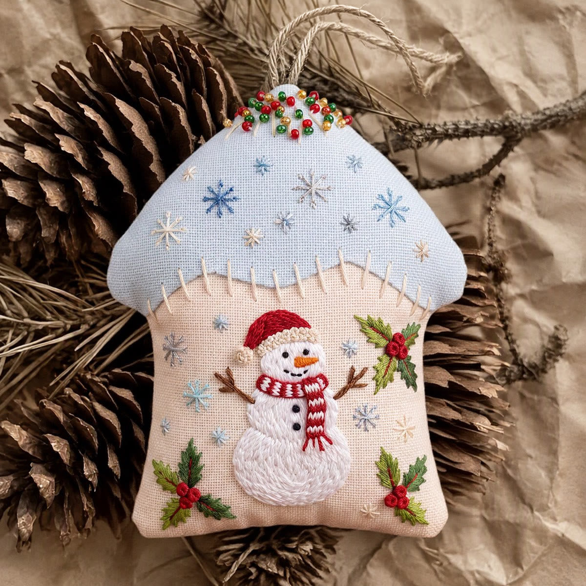Rubbyoo House-shaped Embroidery Kit - Christmas Snowman | Heartwarming ...