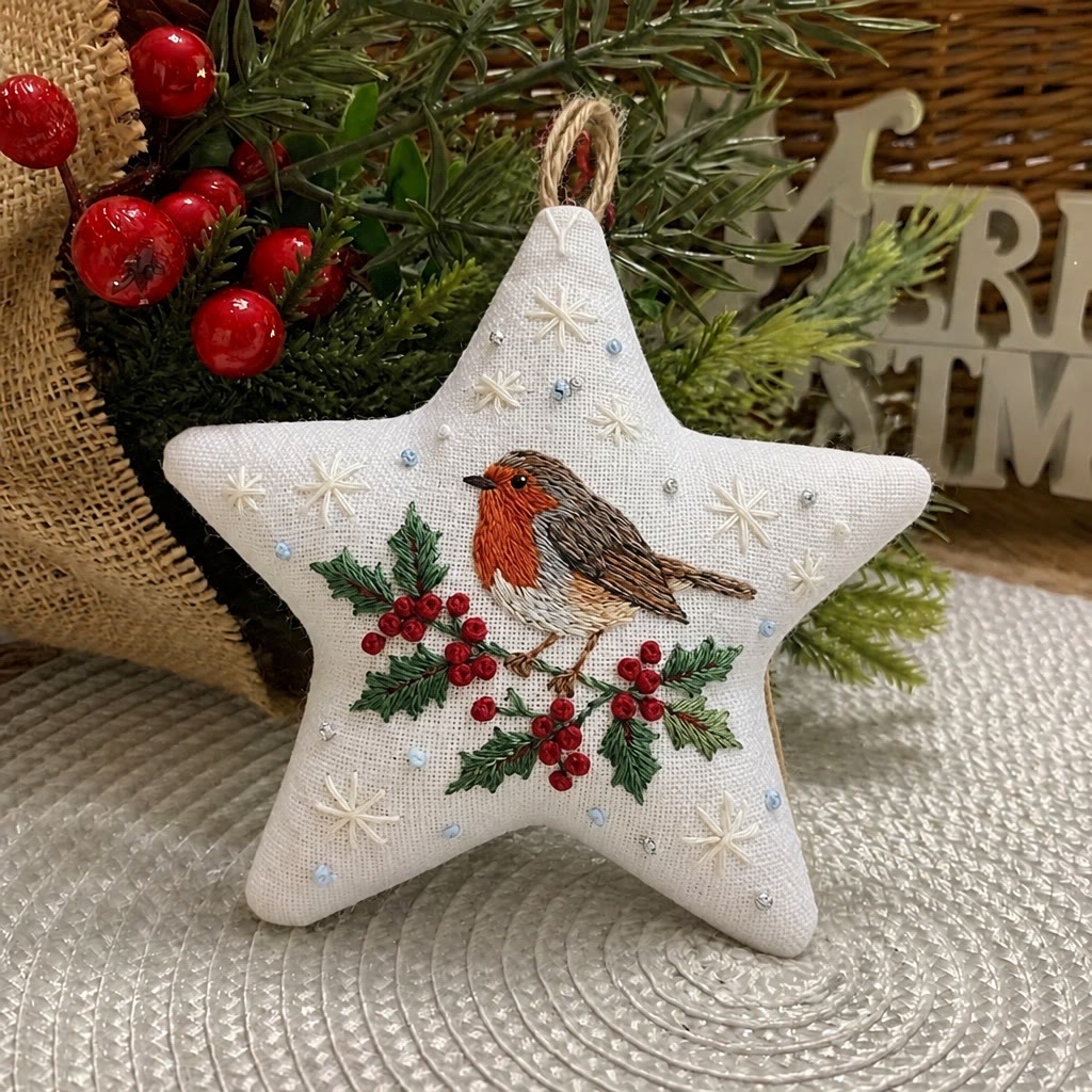 Star Hand Tutorial Rubbyoo Star Embroidery Kit - Cute Red Robin | Vivid Holly Berry Desig ...